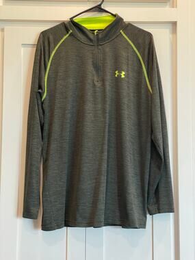 Under Armour Green and Neon 1/4 zip long sleeve Heat Gear Large